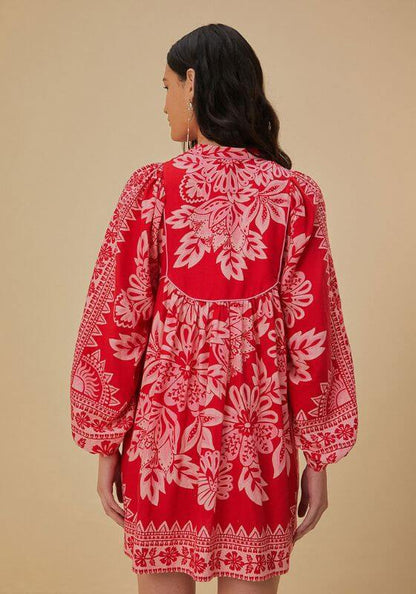 farm rio flora tapestry red long sleeve mini dress Farm Rio | Flora Tapestry Red Long Sleeve Mini Dress