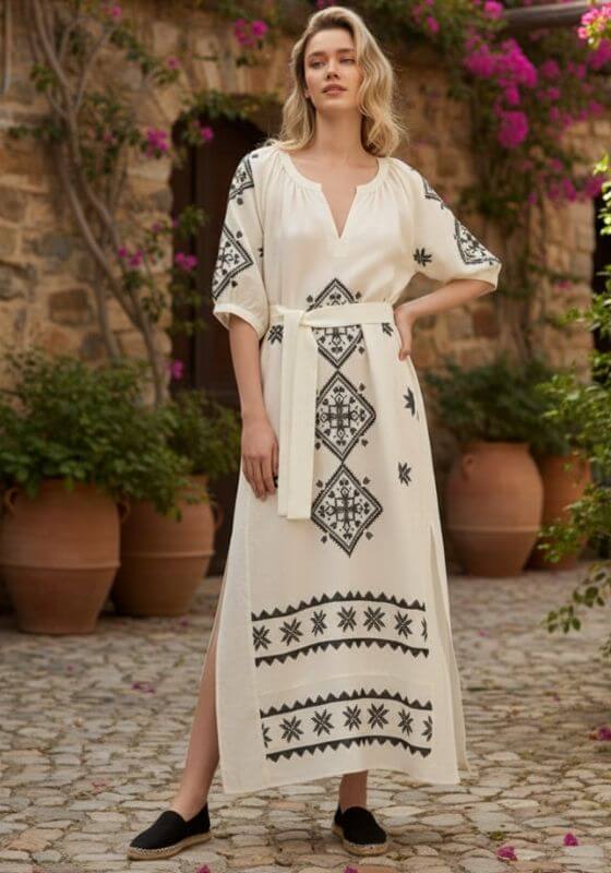 Lefkada Belted Midi Dress Natural