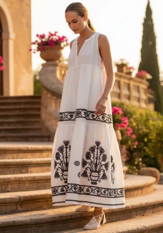 Greek Archaic Kori | Crete Sleeveless Maxi Dress Natural - Beach Cafe Greek Archaic Kori | Crete Sleeveless Maxi Dress Natural - Beach Cafe