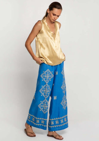 Lefkada Embroidered Trousers Blue