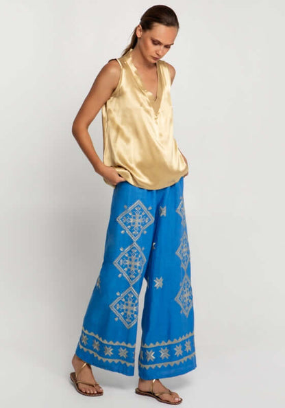 Lefkada Embroidered Trousers Blue
