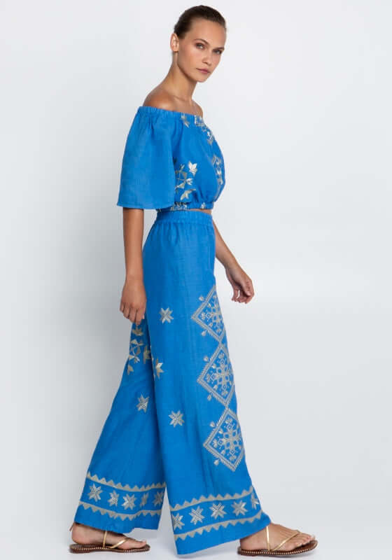 kori gold and blue beach trousers