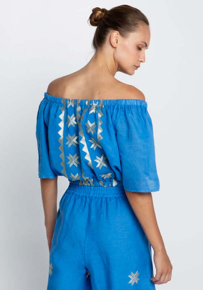 Lefkada Off Shoulder Top Blue