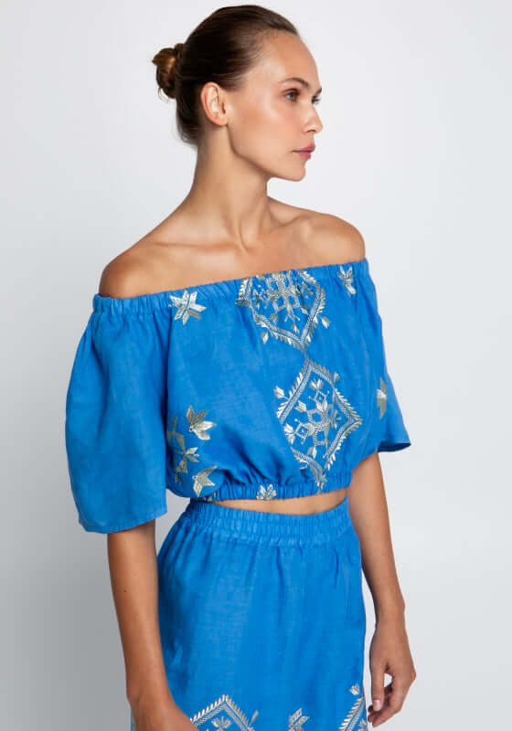 Lefkada Off Shoulder Top Blue