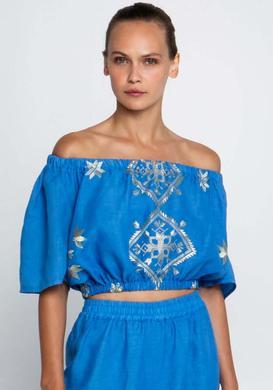 Lefkada Off Shoulder Top Blue