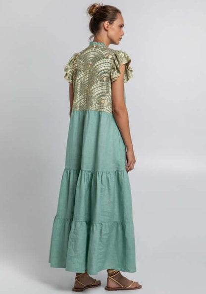 Triangle Ruffle Maxi Dress Sea Green