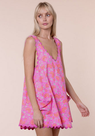 Floral Low Back Dress Fuchsia