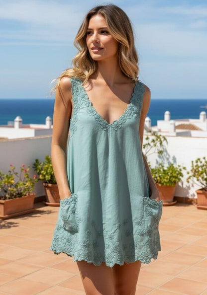 Poplin Floral Low Back Dress Cactus