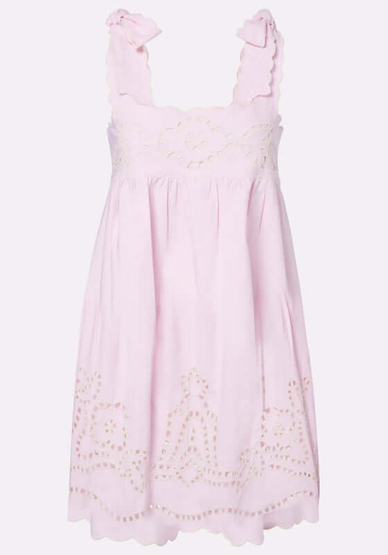 Cutwork Shoulder Tie Dress Petal Pink