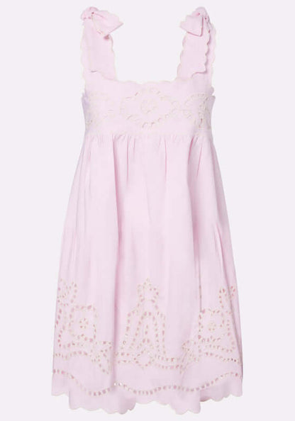 Cutwork Shoulder Tie Dress Petal Pink