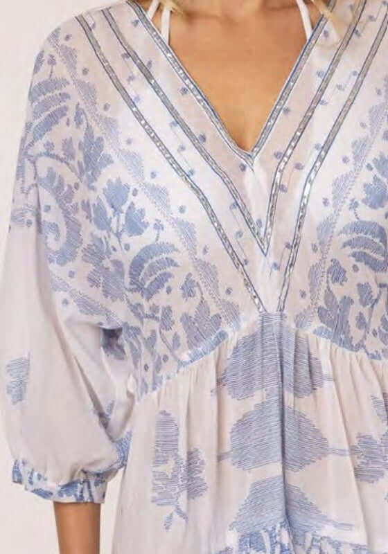 Dhaka V Neck Mini Dress Blue