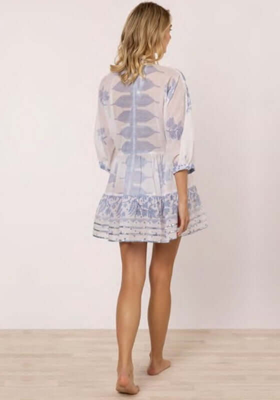 Dhaka V Neck Mini Dress Blue