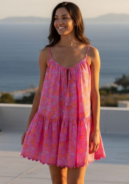 Floral Strappy Mini Dress Fuchsia
