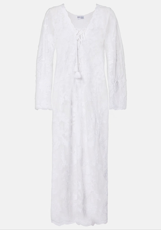 Embroidered Net Lace Up Kaftan