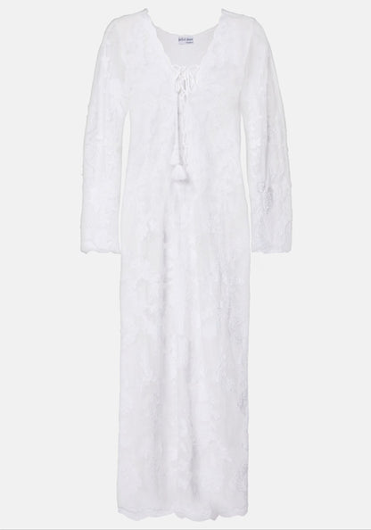 Embroidered Net Lace Up Kaftan