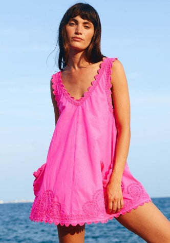 Poplin Low Back Dress Hibiscus