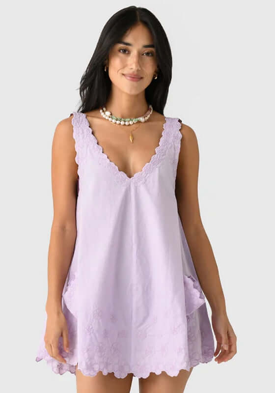 Poplin Floral Low Back Dress Lilac