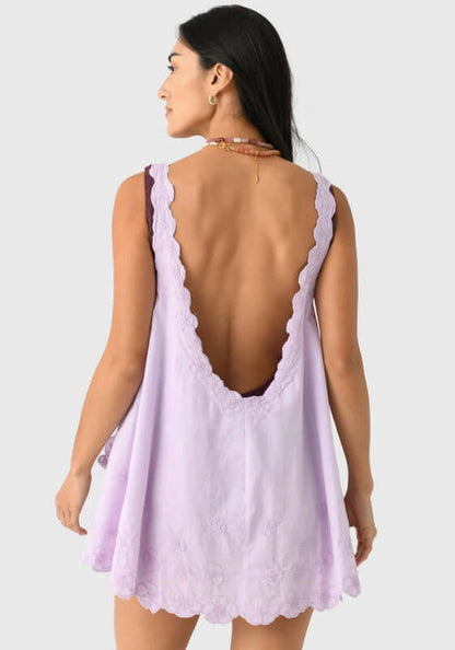 Poplin Floral Low Back Dress Lilac