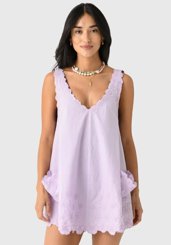 Poplin Floral Low Back Dress Lilac