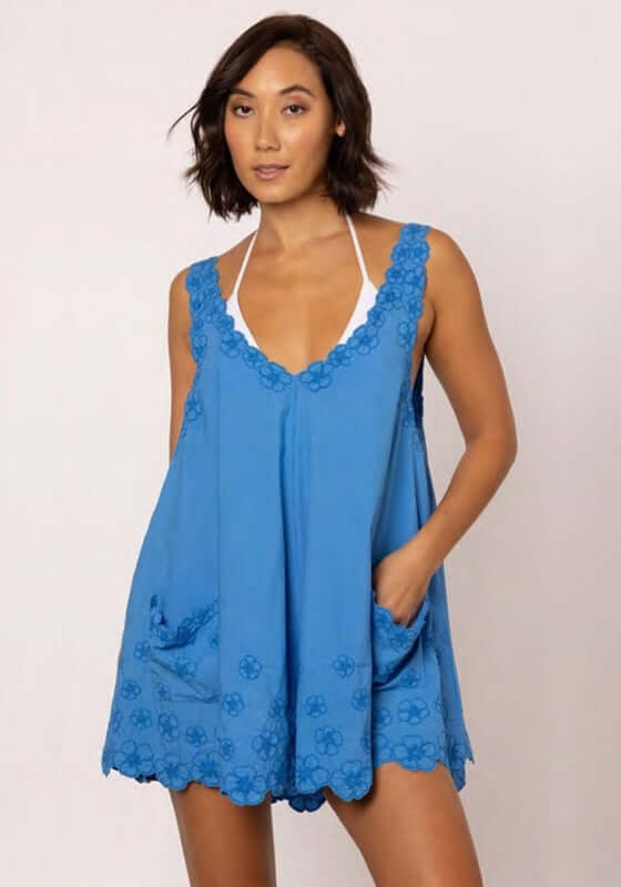 Poplin Floral Low Back Dress Marine