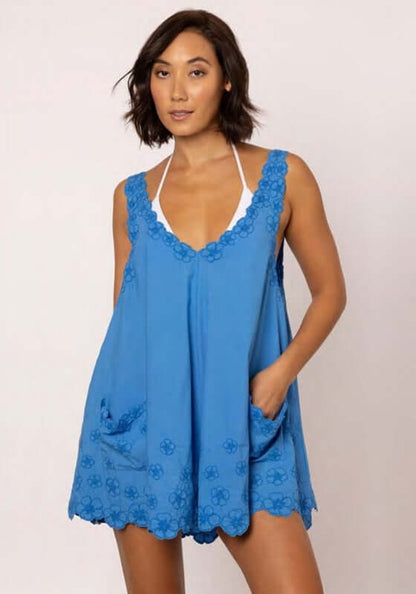 Poplin Floral Low Back Dress Marine