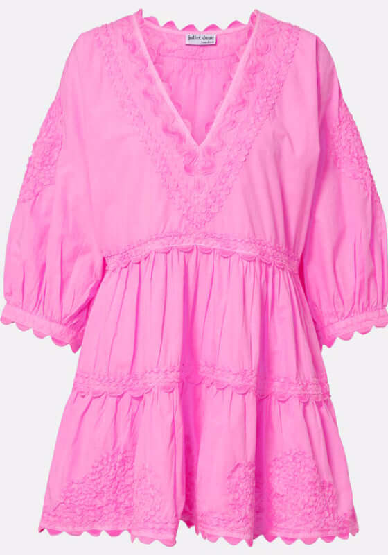 Ric Rac Tiered Mini Dress Hot Pink
