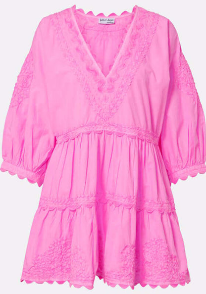 Ric Rac Tiered Mini Dress Hot Pink