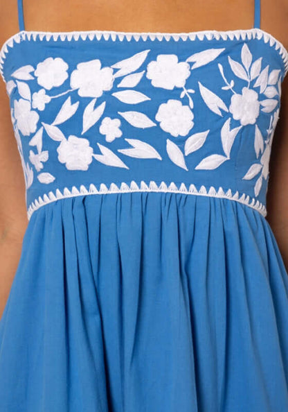 Linen Tie Back Mini Dress Marine