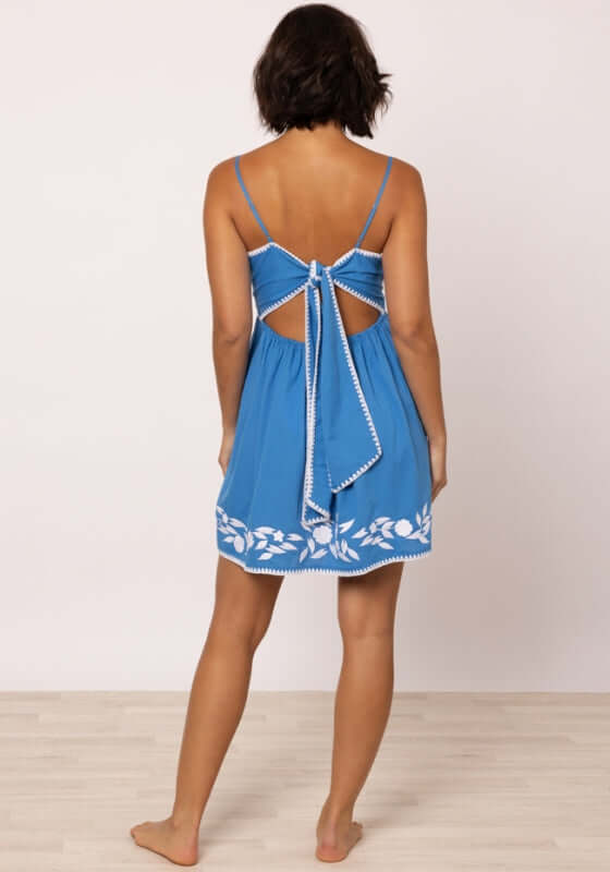 Linen Tie Back Mini Dress Marine