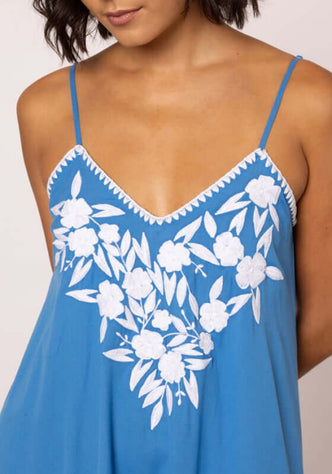 Linen Embroidered Midi Dress Marine