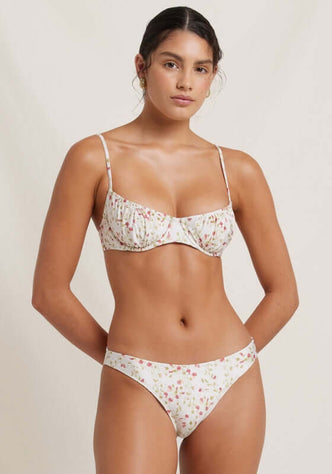 Ruched Balconette Bikini Sweet Pea by Peony, featuring flattering ruched cups and adjustable straps in a floral print.