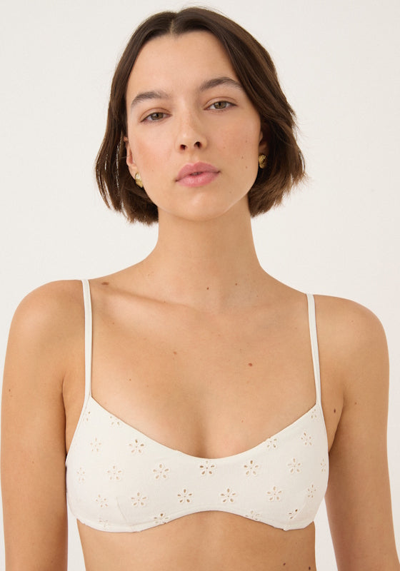 Broderie Scoop Bralette Bikini Top Creme