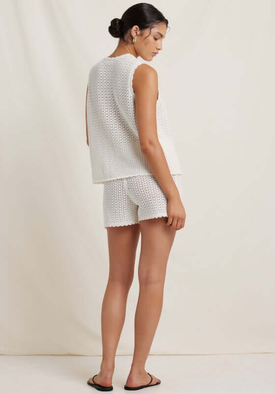 Pointelle Shorts Seashell by Peony, showing elegant shorts and vest set with a breathable perforated pattern.