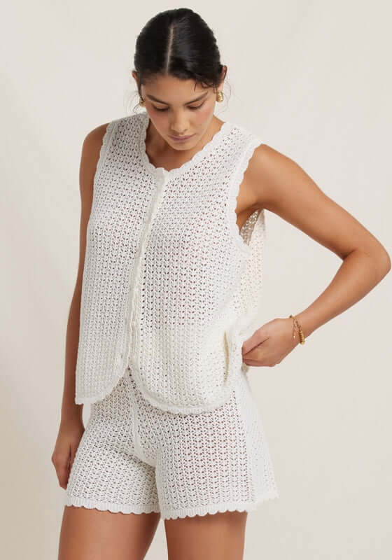 peony, crochet beach top white