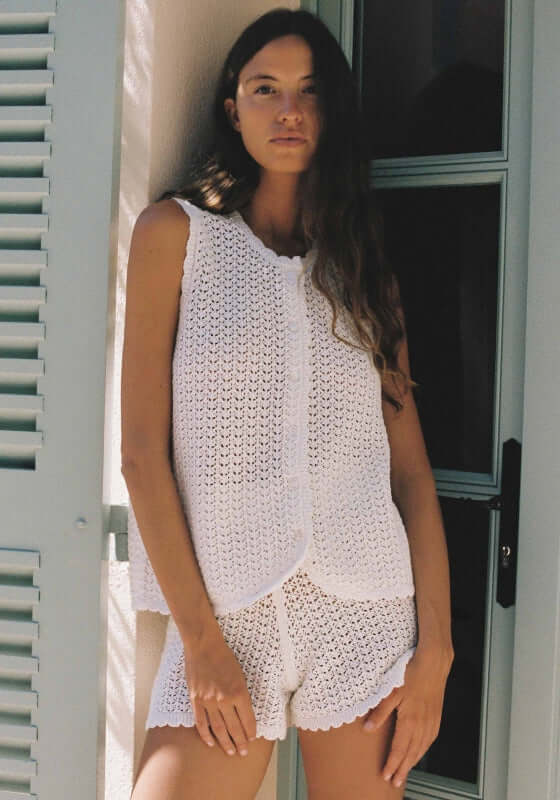 peony crochet button up vest