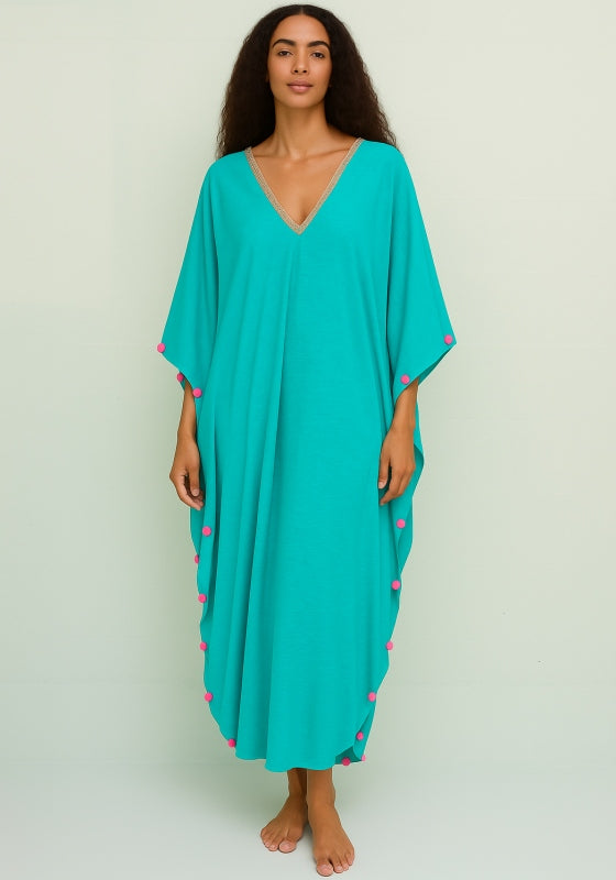 Colour Block Pom Pom Kaftan Teal