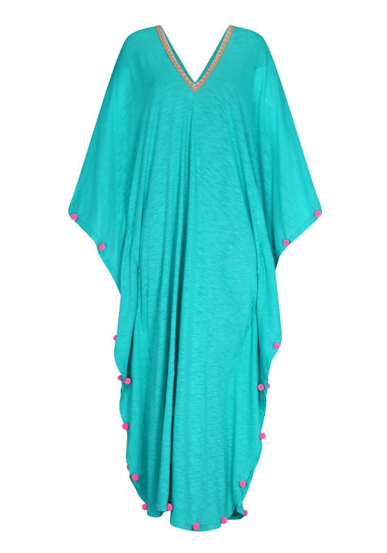 Colour Block Pom Pom Kaftan Teal