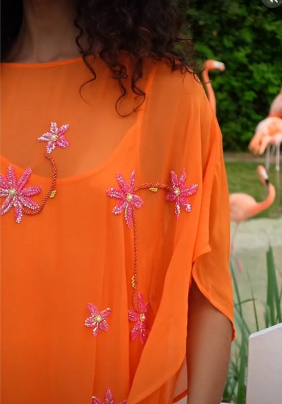 Cordelia Beaded Kaftan Orange
