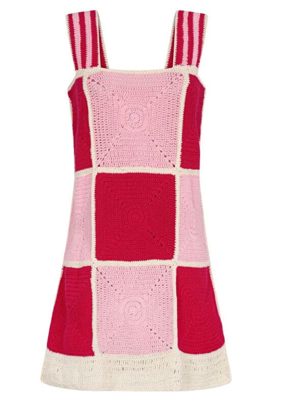pitusa crochet patchwork mini dress Solana Patchwork Crochet Mini Cover Up Dress in Black/Ivory