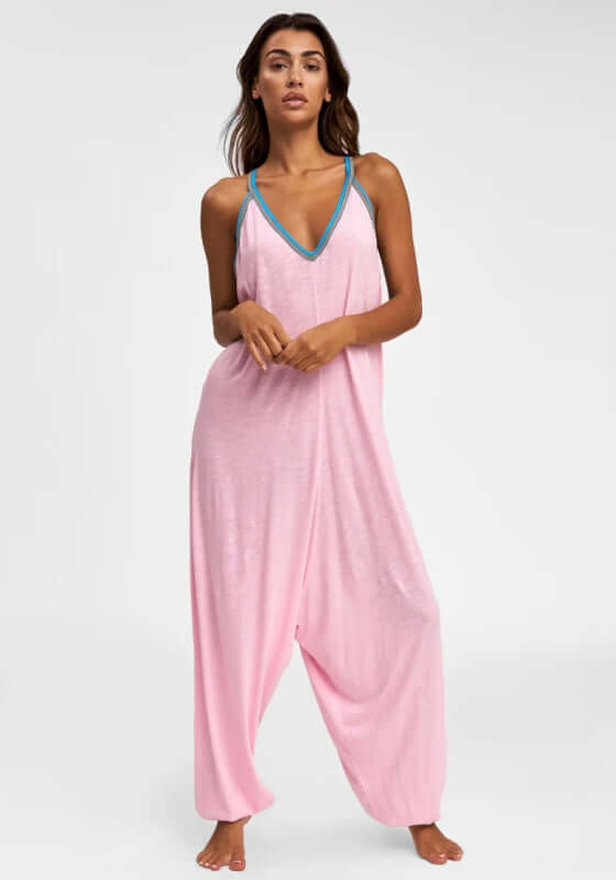 Pima Jumpsuit Light Pink by Pitusa, showcasing a relaxed silhouette with delicate embroidery in soft cotton.