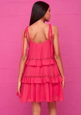 Ruffle Tiered Dress Hot Pink