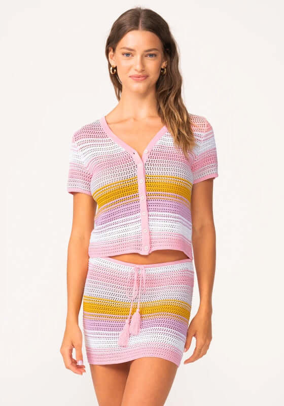 pq swim, crochet beach top pink and orange