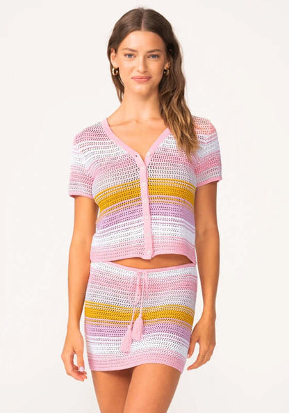 pq swim, crochet beach top pink and orange