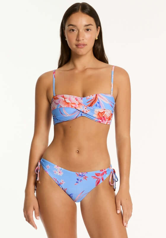 Indochine Twist Bandeau Bikini Light Blue by Sea Level featuring a twist-front bandeau top and tie-side bottoms.