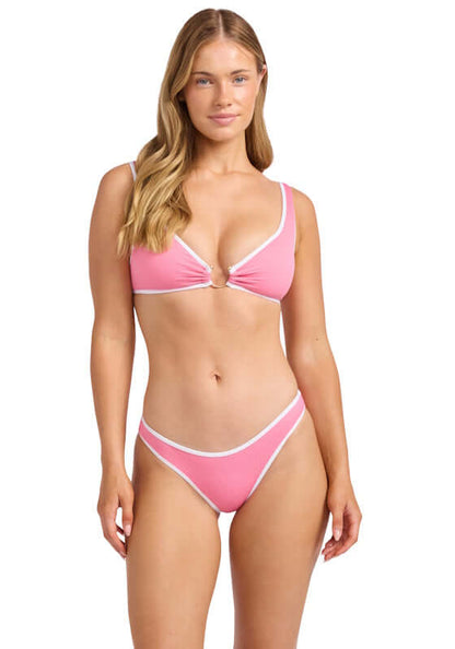 Beach Bound Ring Front Tank Bikini Begonia Pink by Farm Rio, featuring a flattering ring front design and soft cups.