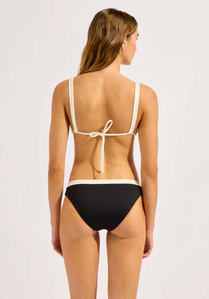 Bandwave Hipster Bikini Bottom by Seafolly, showcasing a stylish black bikini bottom from the back view.