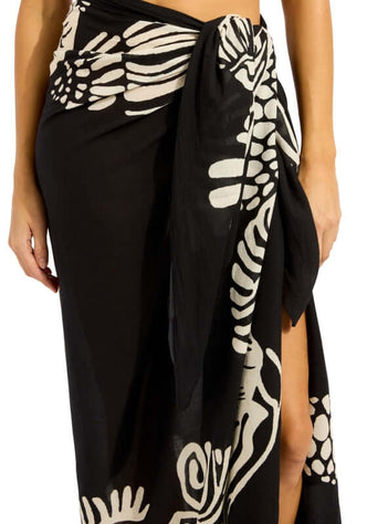 C Shells Sarong by Seafolly, featuring a striking shell print design in black and white, perfect for summer wear.