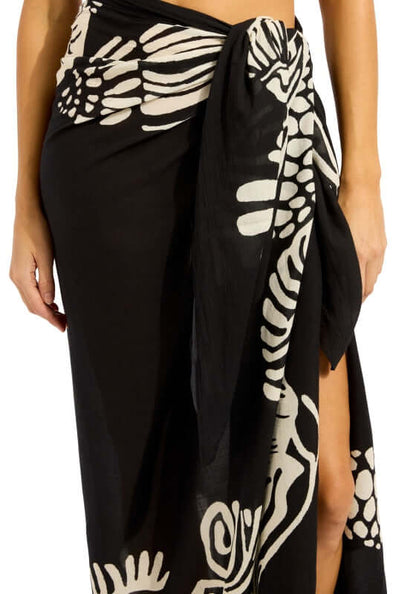 C Shells Sarong by Seafolly, featuring a striking shell print design in black and white, perfect for summer wear.