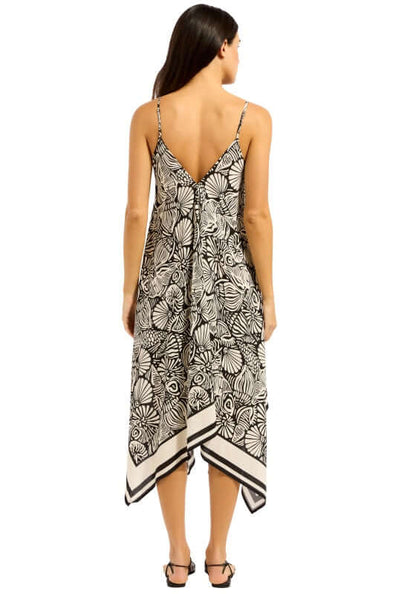 C Shells Scarf Dress by Seafolly, back view showcasing shell-inspired print and flowing silhouette.