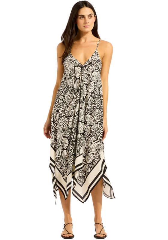 C Shells Scarf Dress by Seafolly, featuring a flowing silhouette with a delicate shell-inspired print on lightweight fabric.
